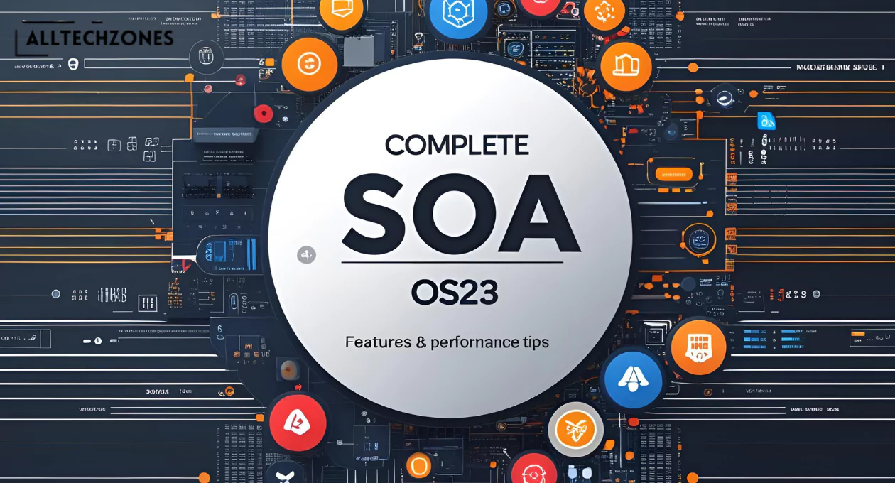 SOA OS23 dashboard displaying features, setup steps, and performance metrics for better system optimization